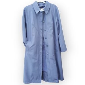 Misty Harbor Womens Trench Coat Over Coat,  Blue Faux Fur Zip In Liner Size 10